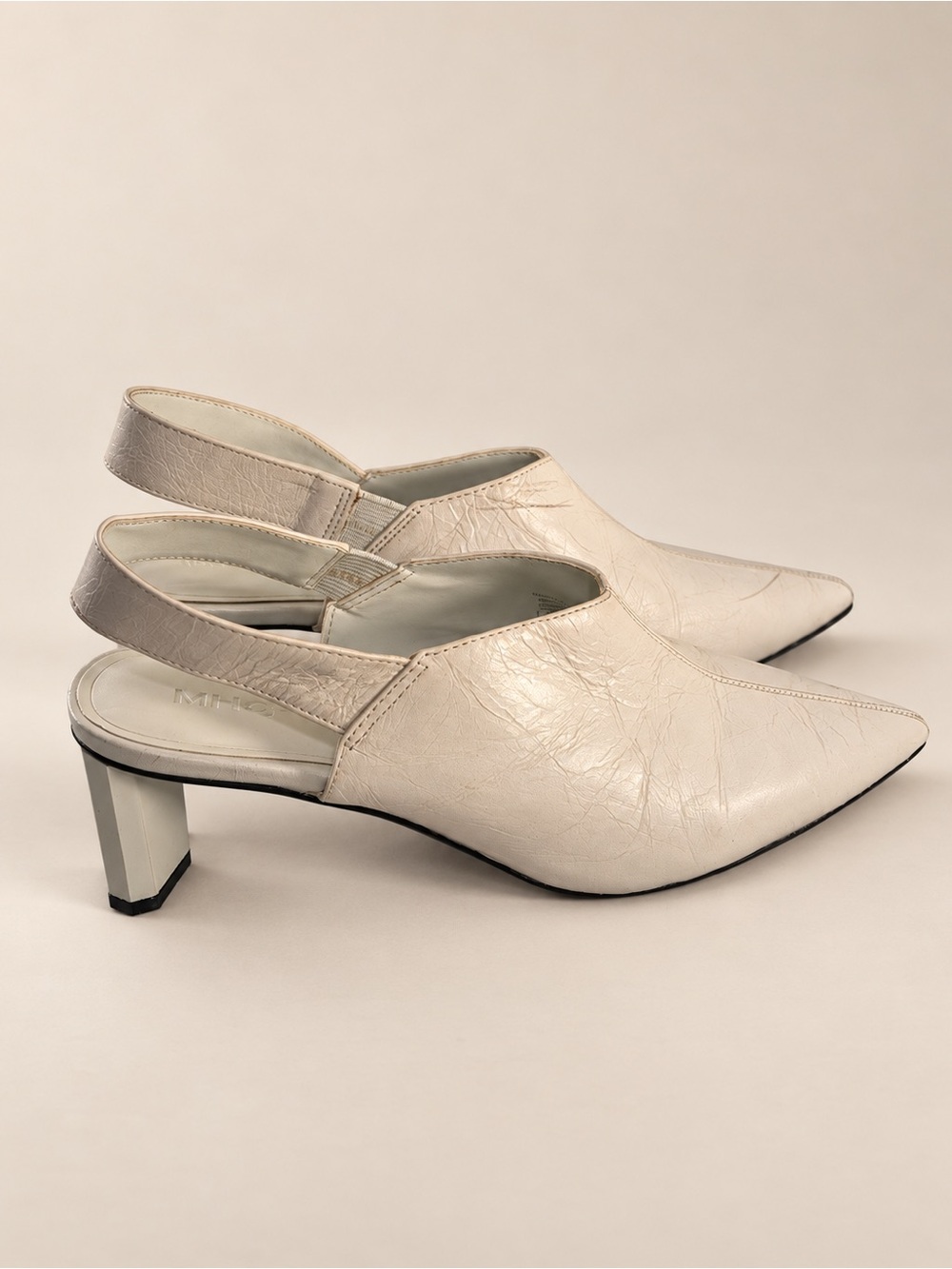 MNG by Mango Ivory Pointed Toe Slingback Block Heels